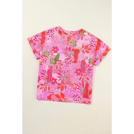 Rose Jungle Floral Print Notch V Neck Blouse