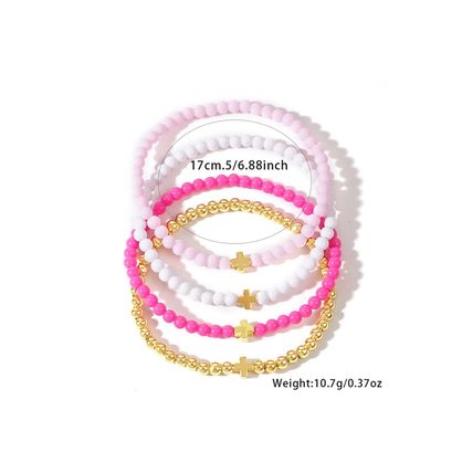 Gold Cross Beaded Multi Layered Elastic Bracelet Set