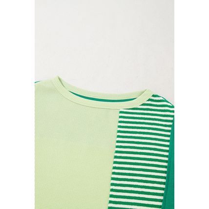 Green Stripe Patchwork Colorblock Plus Size T Shirt