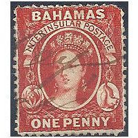 Bahamas 1862 SG42 1d Scarlet-Vermillion Watermark Crown CA Good Used.