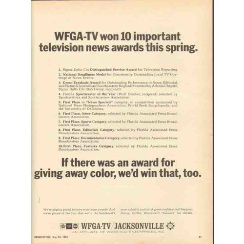 wfga tv 1965 won 10 important television news awards vintage ad