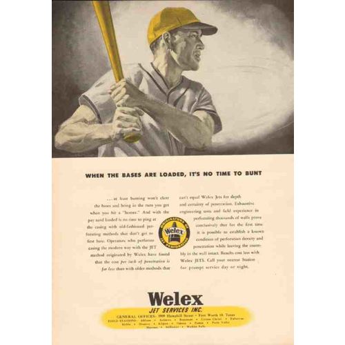welex jet services inc 1953 bases loaded oil gas drilling vintage ad