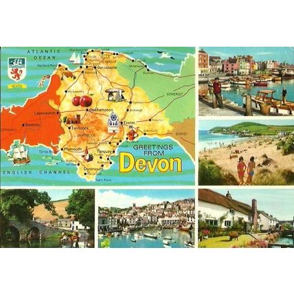 England DEVON Map Postcard (Hinde 2DC 631)