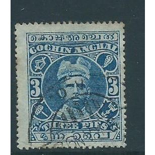 india stamps feudatory states cochin sg27 sg 27 used
