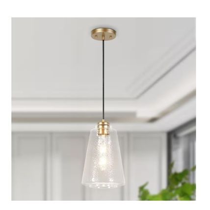 LNC Modern 60-Watt 1-Light Satin Gold Bell Pendant Light w/ Hammered Glass Shade