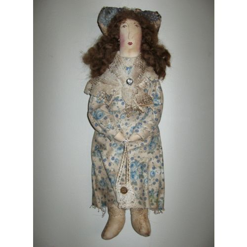 Handmade "Lady" Doll with Painted Face, Doll Hair, Hat, Shawl & Purse