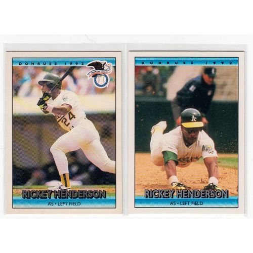 TWO 1992 Donruss Rickey Henderson cards- #193 #30- NM-Athletics