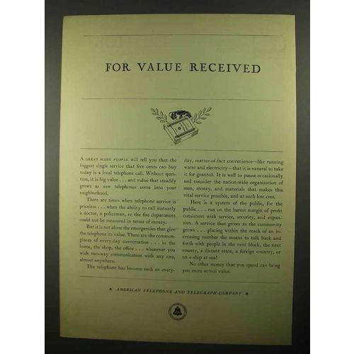 1931 AT^T Telephone Ad - For Value Received