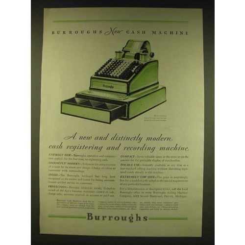 1931 Burroughs Cash Machine Ad - A new and distinctly modern cash registering