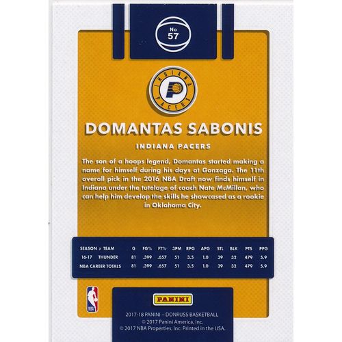 2017-18 Donruss 57 Domantas Sabonis Indiana Pacers