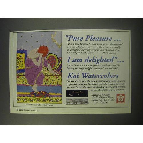 1990 Sakura of America Koi Watercolors Ad - Redhead in Lavendar by Marti Huston