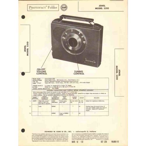 JEWEL model 5310 4 tube AM radio receiver Sams Photofact manual