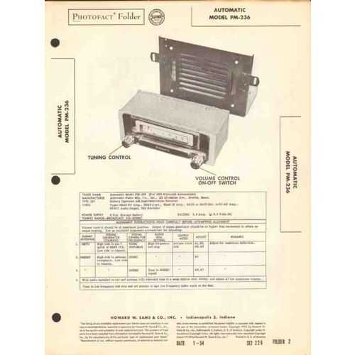 AUTOMATIC model PM-236 AM car radio receiver Sams Photofact manual