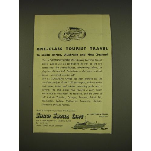 1955 Shaw Savill Line Ad - One-class tourist travel to South Africa, Australia