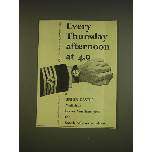 1955 Union-Castle Cruise Ad - Every Thursday afternoon at 4.0