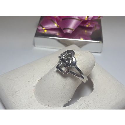Estate .02cttw Interlocking Double Heart 14Kt White Gold S-3 Pinky Ring #14597