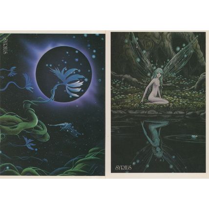 Japanese 2x Flying Fairy Ladies in Stars LGBT Lesbian Painting Postcard