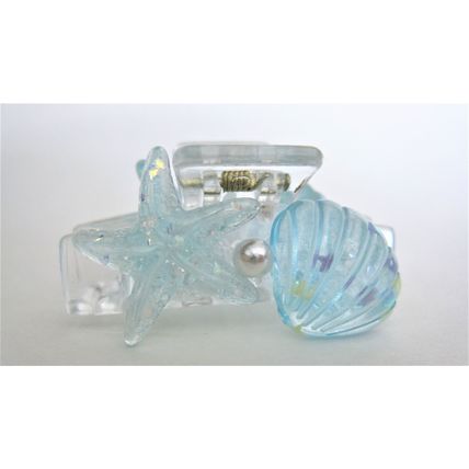 Small blue or white shell and starfish hair claw clip for fine, thin hair