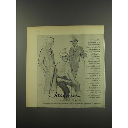 1956 Jackman Suits Ad - Custom original by Jackman.a matter of pride