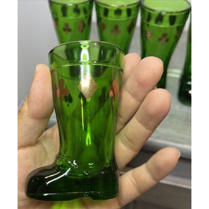 Shot Glasses Italian MOD-DEP Green Glass Boot Vintage Playing Card Suits/Shapes