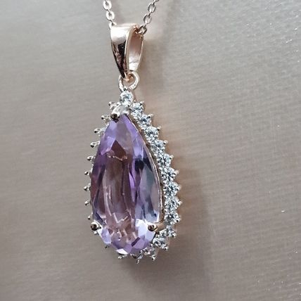 Rose de France Amethyst Zircon Pendant 18k Rose Gold Vermeil Overlay 925 Silver