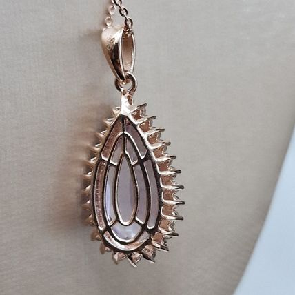 Rose de France Amethyst Zircon Pendant 18k Rose Gold Vermeil Overlay 925 Silver