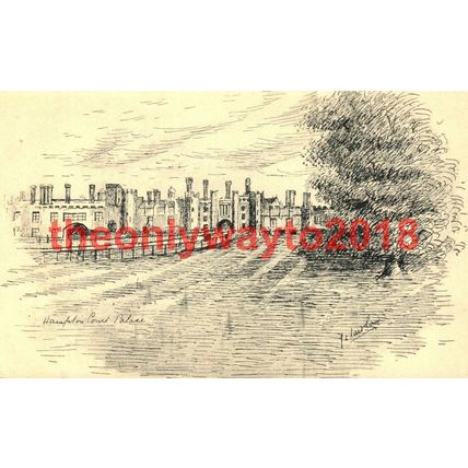 Hampton Court Palace, Surrey, Pen & Ink Sketch Postcard
