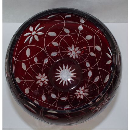 2 Mint Vintage Hand Made Ruby Red Bohemian Cut Crystal Art Glass Bowl Vase Set
