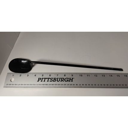 Primitive Iron Metal Ladle - Black -One end flattened, Spoon Head is Oval 15.75"