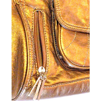 Nine West Women's Shoulder Bag Metallic Gold Leather Kiss Lock Pockets Zipper