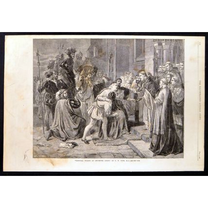 CARDINAL WOLSEY AT LEICESTER ABBEY 1863 Charles West Cope VICTORIAN ENGRAVING