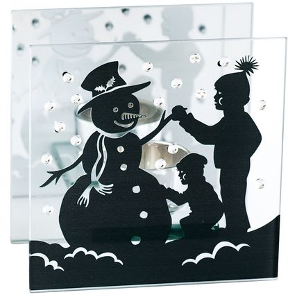 Snowman Tealight Holder Glass Square 12 CM Gift Decoration Monochromatic