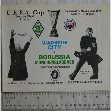1979 programme Manchester City v. Borussia Monchengladbach, UEFA Cup quarter