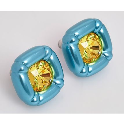 SWAROVSKI Blue & Yellow Dulcis Cushion Cut Crystal Stud Earrings BNIB (RARE)