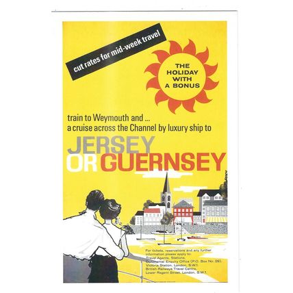 UK RAIL ADVERTISING BRITISH RAILWAYS TO JERSY OR GUERNSEY CARD NO 10651418