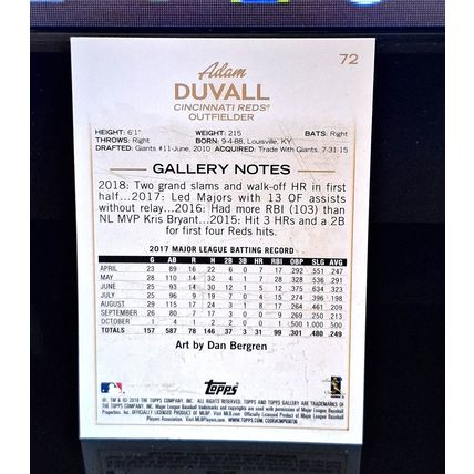 ADAM DUVALL 2018 TOPPS GALLERY BASEBALL CARD #72