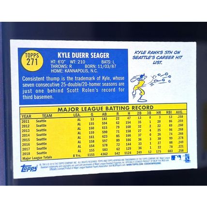 KYLE SEAGER 2019 TOPPS HERITAGE BASEBALL CARD #271