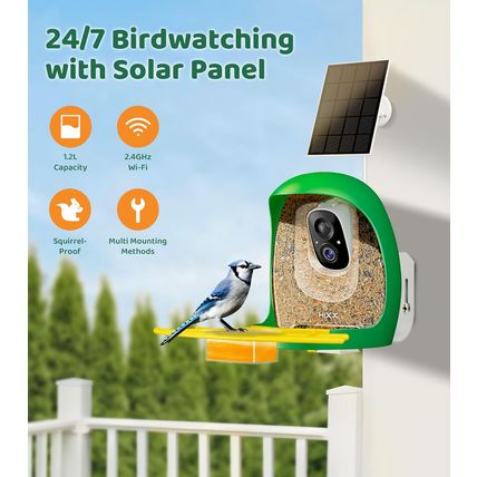 HIXX Smart Bird Feeder with Camera, Lifetime Free AI Bird Species Recognition, S