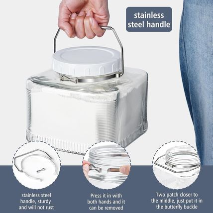 2 Pack 1 Gallon Glass Jar with Lid Square Large Mason Jar with Stainless Steel H