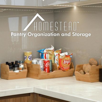 HOMESTEAD Bamboo Pantry Storage Bins - Stackable Baskets, Potato and Onion Stora