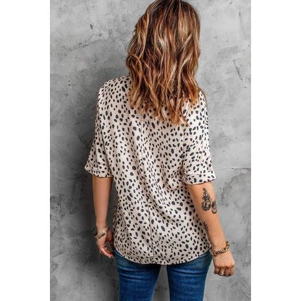 Brown Chloe Animal Print V-neck Rolled Sleeve Tunic Top