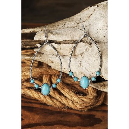 Silver Western Turquoise Water Drop Hook Earrings