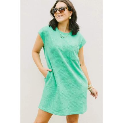 Mint Green Textured Cap Sleeve T Shirt Dress