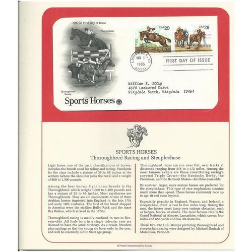 SPORTS HORSES :Thoroughbred/Steeplechas e ' OFFICIAL FIRST DAY of ISSUE ' ( 1993)