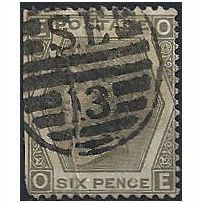 1873 SG125 6d Grey Good Used Filler "OE".