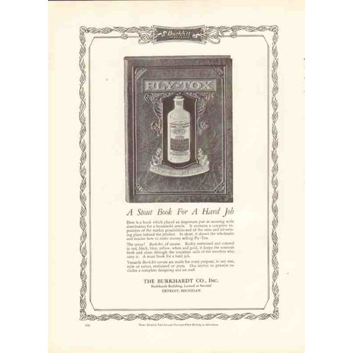 burkhardt company 1926 burkart fly-tox stout book hard job vintage ad