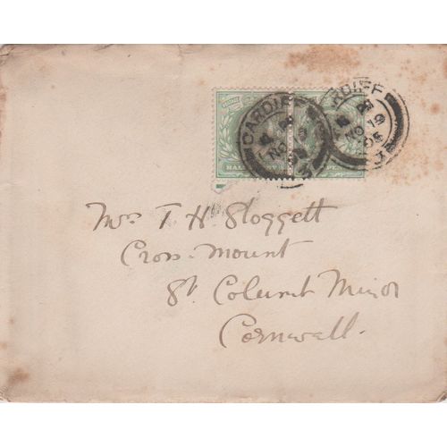 GB 1905 cover Cardiff to St Columb Minor with nice EdVII 0.5d Green stamps