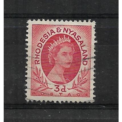 Rhodesia&Nyasaland.SG4 3d Queen Elizabeth II (Carmine-Red).Fine Used.Aug21b