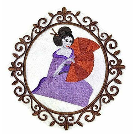 Geisha Cameo Embroidered Iron On/Sew patch [7.18" x 7.40"]