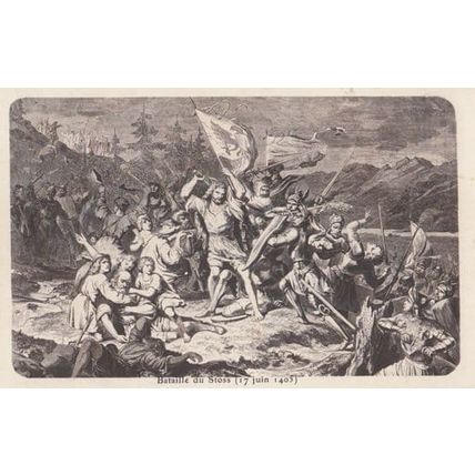 Bataille De Stoos 1405 Antique Swiss Switzerland Battle Military Postcard